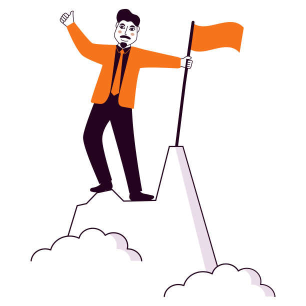 商人爬上了山顶。涂鸦素描风格矢量插图。图片下载