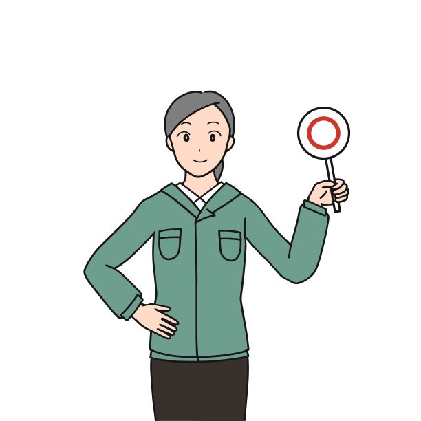 A woman in work clothes showing the 〇 mark图片下载