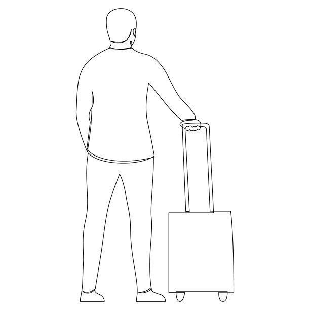 一幅连续的线条画描绘了一个带着行李等待交通工具的游客。带着行李箱度假的旅行者。带着行李的旅行者。在白色背景上单独绘制的单线。图片下载