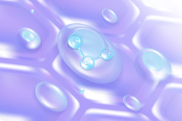 透明质酸头发和皮肤的解决方案广告，蓝色胶原蛋白血清下降在皮肤细胞与化妆品广告背景准备使用，插图矢量。图片下载