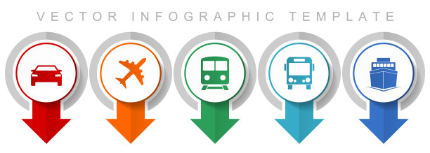 交通图标集，各种指针图标，如汽车，飞机，火车，公共汽车和船舶的网页设计和移动应用程序，现代设计信息图矢量模板图片下载