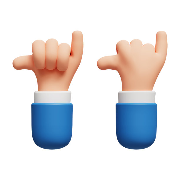 3D卡通人物手叫手势在白色背景的商务服装。通信的概念。从前面和后面的手视图。三维渲染图片下载