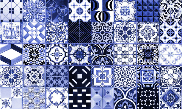 葡萄牙的瓷砖。白色背景上的Azulejo插图。地中海风格。图片下载