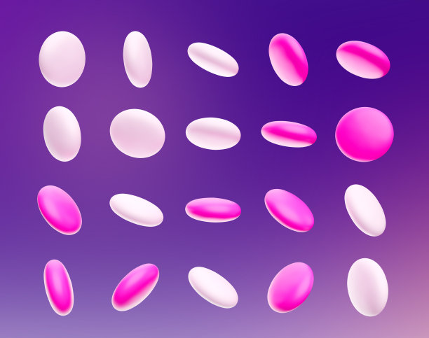 粉红色和品红糖果宝石是孤立的紫色背景。三维演示图片下载