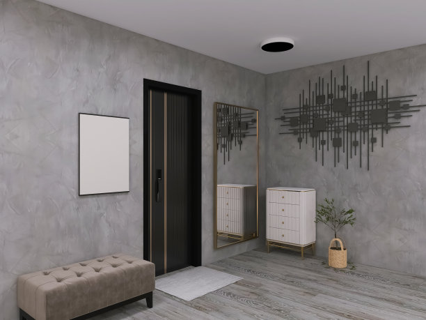 室内走廊3d渲染，3d插图图片下载