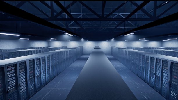 加密货币挖掘概念-数据中心和在服务器室拍摄多排完全运行的服务器机架-计算机网络安全概念图片下载