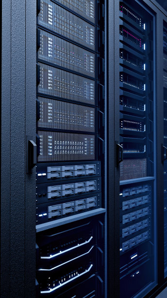 计算机机架概念-数据中心和在服务器机房拍摄多排完全运行的服务器机架-计算机网络安全概念图片下载