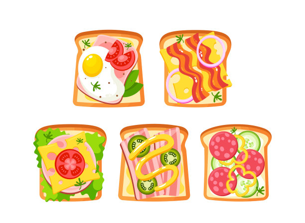 各种三明治，包括经典的馅料，如火腿，奶酪和西红柿，以及蔬菜，生菜和香肠图片下载