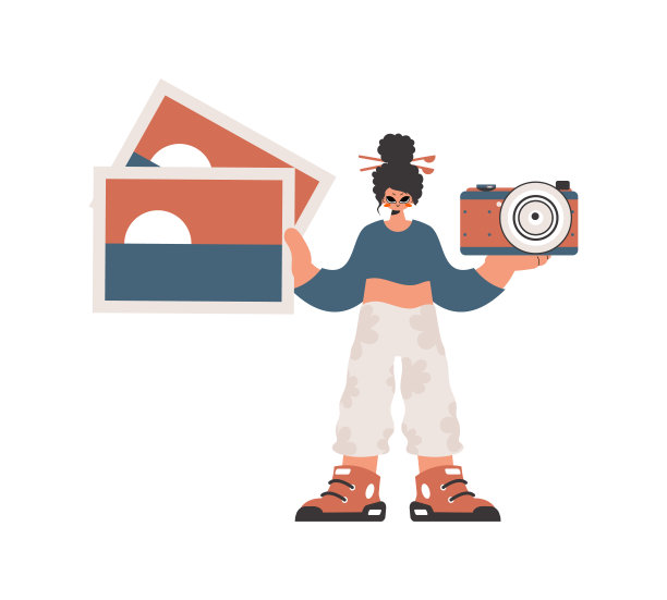 这位富家女子手里拿着照相机和照片。对白人当权派进行反击。时尚的风格，矢量插图图片下载