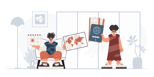 这个人和被洪水淹没的女人要去旅行。休息和旅行的概念。时尚的风格，矢量插图图片下载