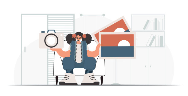 这个永不停歇的女人手里拿着相机和照片。休息和旅行的概念。时尚的风格，矢量插图图片下载