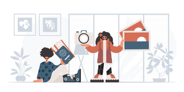 那个人和那个被洪水淹没的女人要去旅行。休息和旅行的概念。时尚的风格，矢量插图图片下载