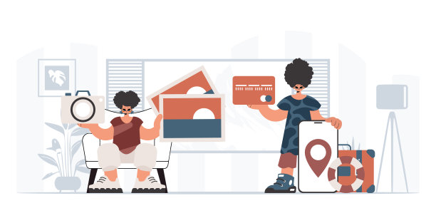 这个人和被洪水淹没的女人要去旅行。休息和旅行的概念。时尚的风格，矢量插图图片下载