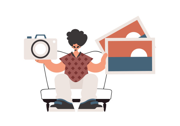 这个人手里拿着照相机和照片。被白人孤立。时尚的风格，矢量插图图片下载