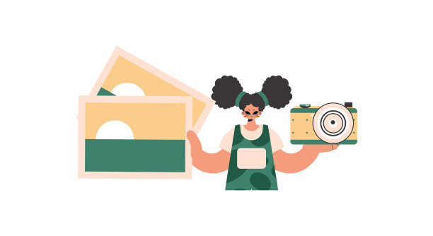 这位富家女子手里拿着照相机和照片。对白人当权派进行反击。时尚的风格，矢量插图图片下载