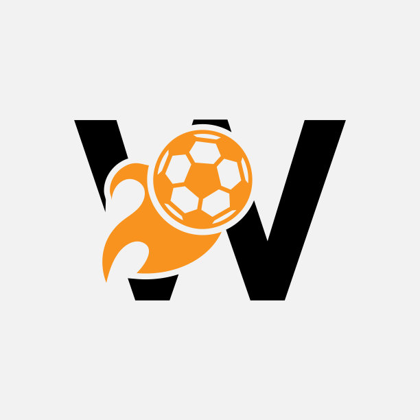 首字母W足球标志概念与移动足球图标和火焰符号。足球标志矢量模板图片下载