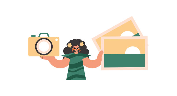 这位富家女子手里拿着照相机和照片。对白人当权派进行反击。时尚的风格，矢量插图图片下载