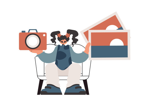 这位年轻女士手里拿着照相机和照片。撤回白色粉底。时尚的风格，矢量插图图片下载