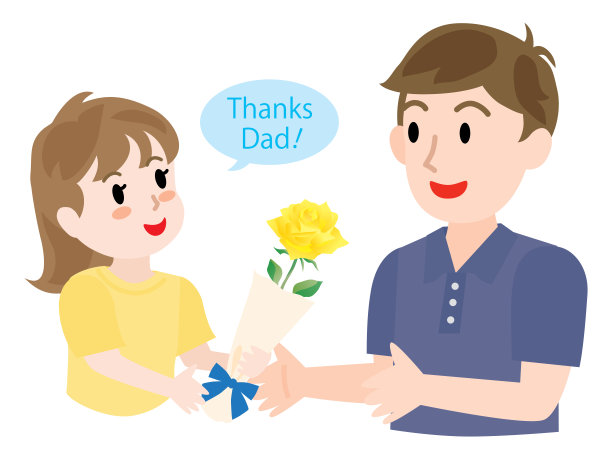 父亲节，一个孩子在给父亲送花。图片下载