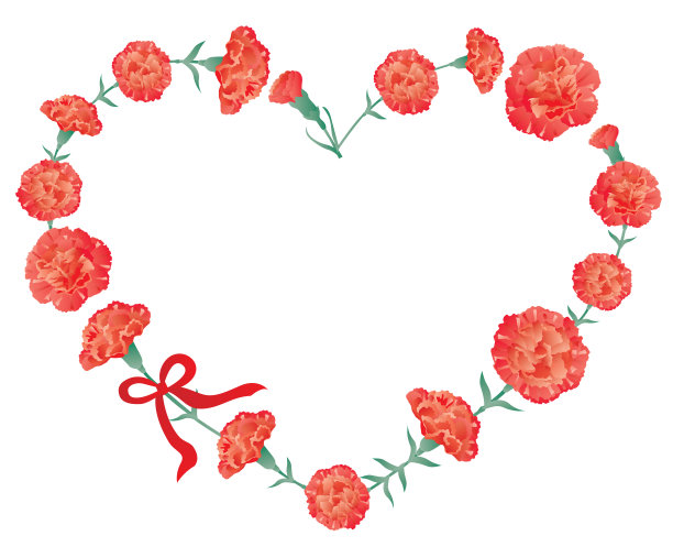 送上红色康乃馨心形贺卡，祝您母亲节快乐。图片下载