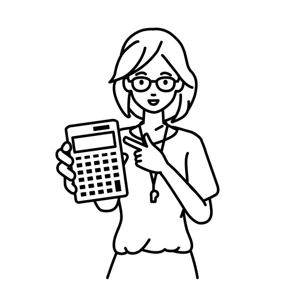 一位女教师面带微笑地推荐、提议、展示估算并指着计算器图片下载