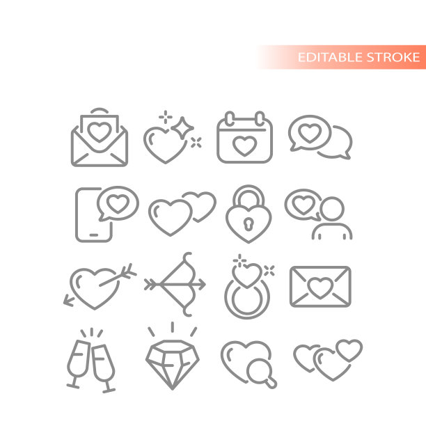 爱，约会应用程序线矢量图标集图片下载