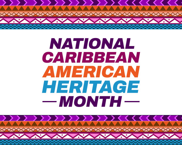 6月是加勒比美洲国家传统月，有传统的彩色边框设计和排版。加勒比美洲传统月图片下载