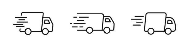 送货卡车线路图标。快递卡车图标。快速运输卡车。物流运输标志。矢量插图。图片下载