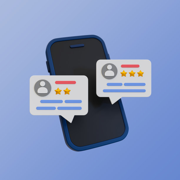 3d最少的客户评论。用户评论。客户反馈。带有评论图标的智能手机。3 d演示。图片下载
