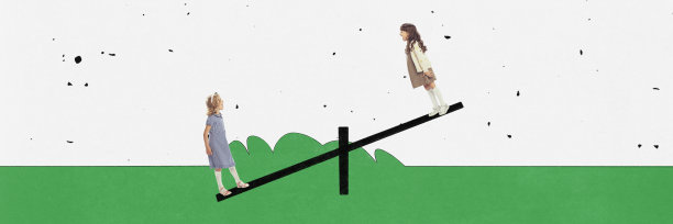 当代艺术拼贴画，两个可爱的小女孩在操场上争吵，互相喊叫，在白色的背景上用铅笔画图片下载