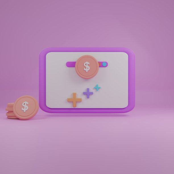 节省金钱硬币堆栈在紫色的背景。财务成功和成长概念。复制空间，3d渲染图片下载