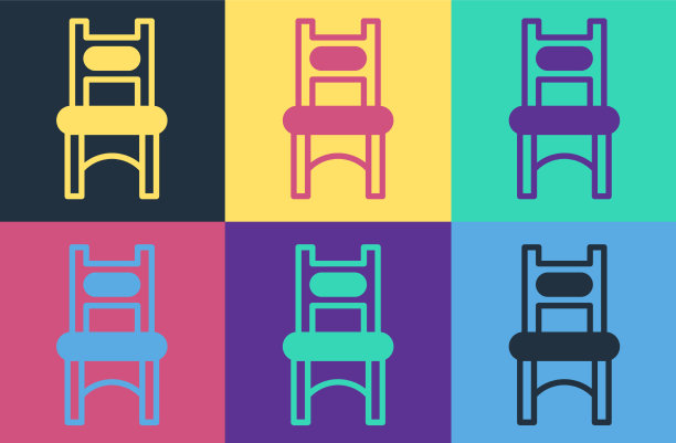 波普艺术椅子图标孤立的彩色背景图片下载