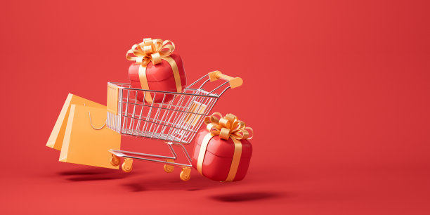 购物车和礼盒，3d渲染。图片下载