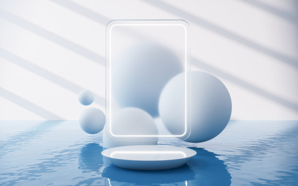 空舞台与水面，3d渲染。图片下载