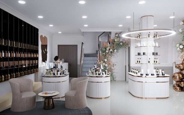 身体和皮肤护理化妆品店，3d渲染图片下载