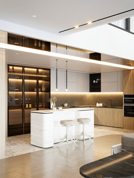 豪华住宅内饰，客厅，厨房图片下载