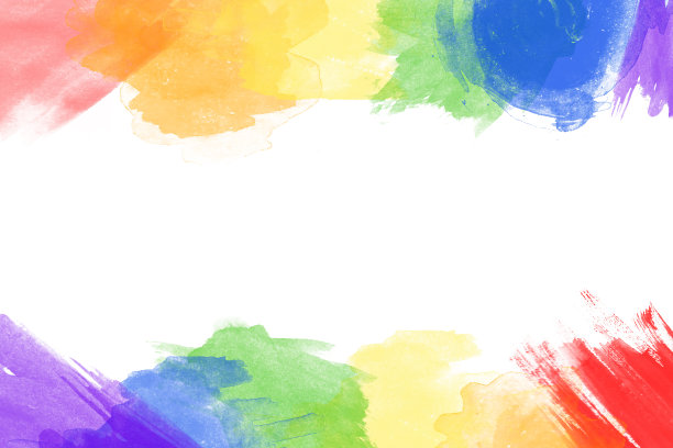 明亮的彩虹色水彩笔触框架孤立的白色图片下载