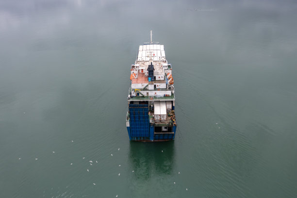 航运和卡车运输-滚装运输(滚上/滚下)。鸟瞰图。图片下载