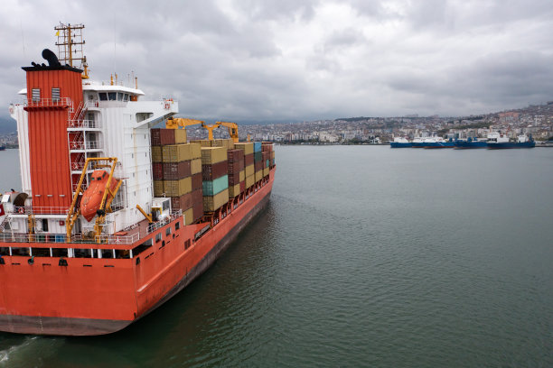 集装箱货船在运输途中的鸟瞰图。图片下载