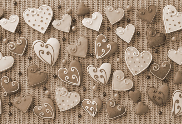 情人节的背景。可爱的饼干壁纸。前视图。深褐色的效果图片下载