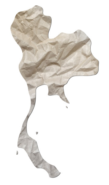 泰国地图纹理纸在白色背景上裁剪出来。图片下载