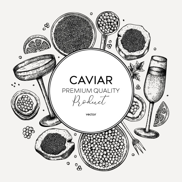 矢量鱼子酱和香槟花环图片下载