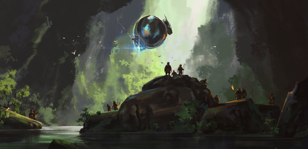 简单的精灵好奇的看着入侵者，3D插画。图片下载