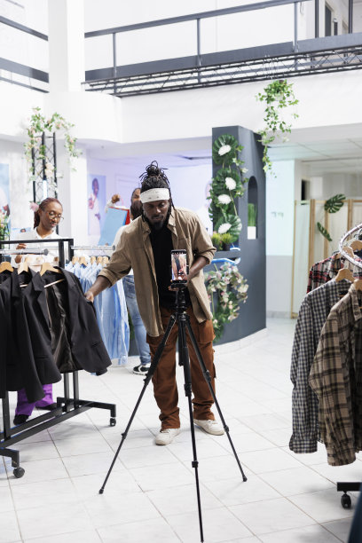 影响者在服装店推广正装系列图片下载