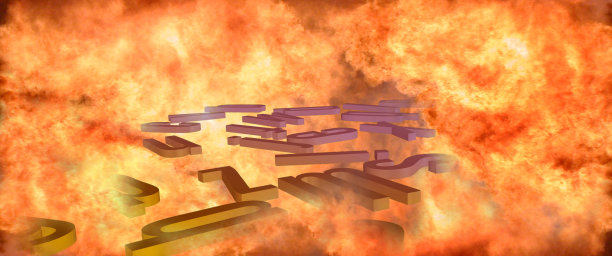 拉丁字母被火包围飞行的三维图像图片下载