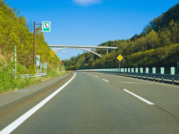 北海道自驾游:秋季北海道高速公路上的乡村公路。图片下载