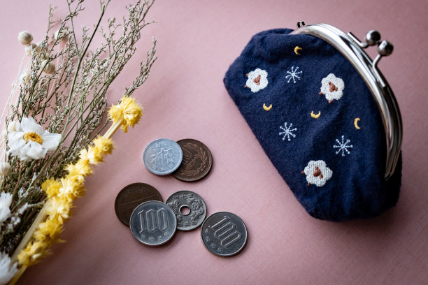 女式硬币钱包和日元硬币图片下载