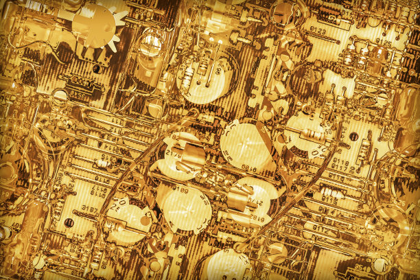 金色小插图电子印刷电路板细节程式化超现实的艺术表现图片下载