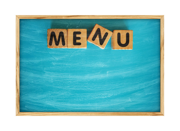 (剪切路径)菜单与木块黑板背景图片下载