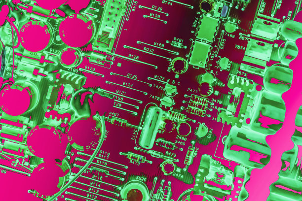 彩色程式化超现实电子电路板细节艺术表现图片下载